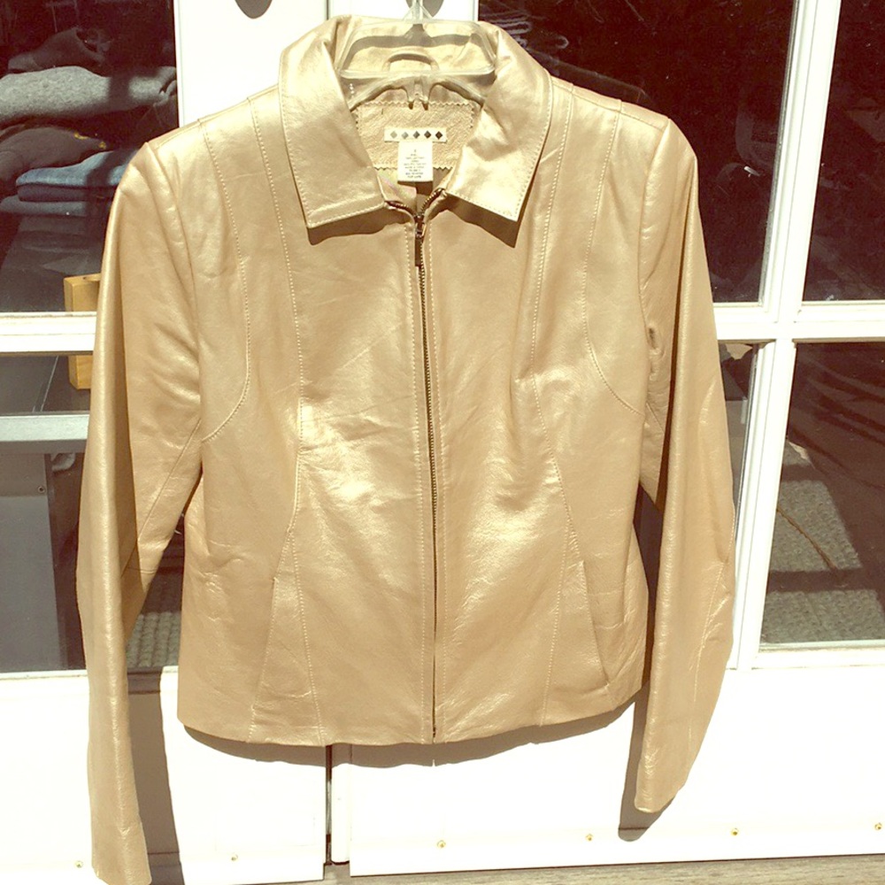 Metallic white gold leather jacket